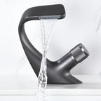 AQUACASCADE Basin Tap – Modern Waterfall Bathroom Mixer Tap in Solid Brass