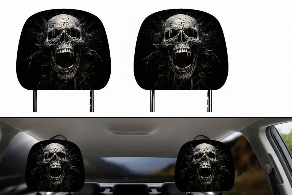 Scary Halloween Car Headrest Cover – Printed Creepy Face Seat Protector for Funny Vehicle Decorations, Haunted Themes and Spooky Seasonal Styling