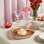 9” Enameled Cast Iron Heart-Shaped Skillet Fry Pan, Pink