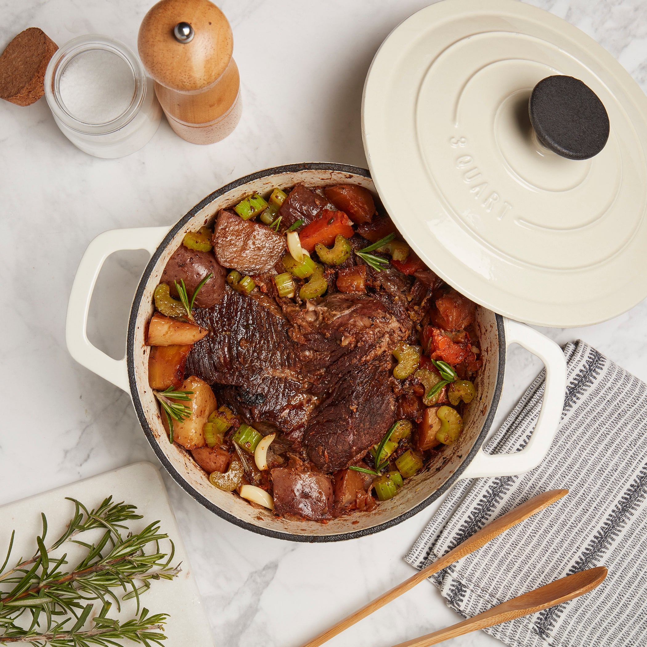3-Quart Enameled Cast Iron Dutch Oven, White
