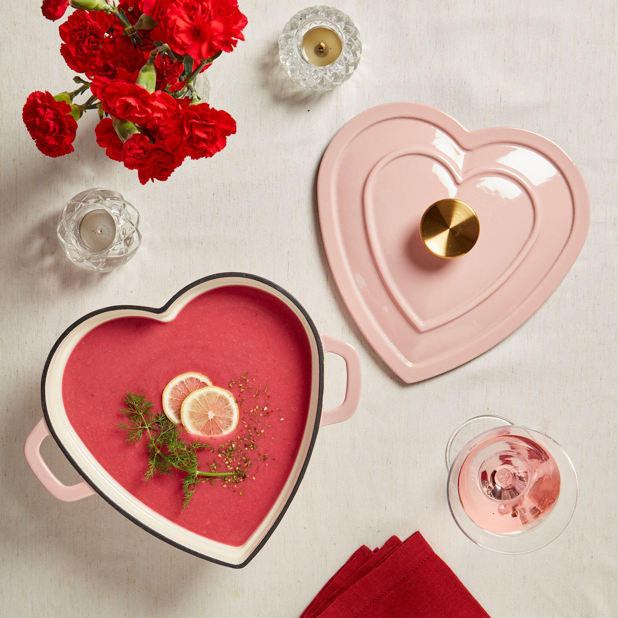 3-Quart Enameled Cast Iron Heart-Shaped Dutch Oven, Pink