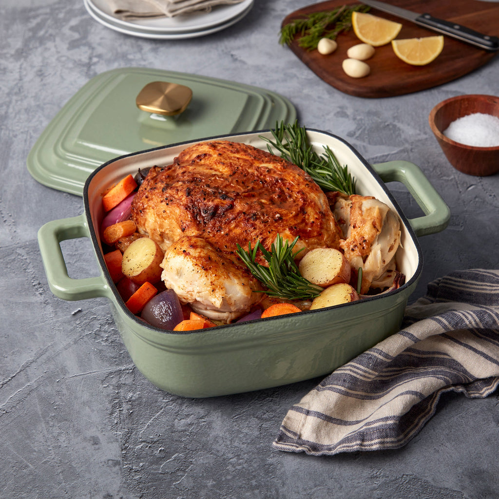 4-Quart Enameled Cast Iron Square Dutch Ovens, Matcha Green
