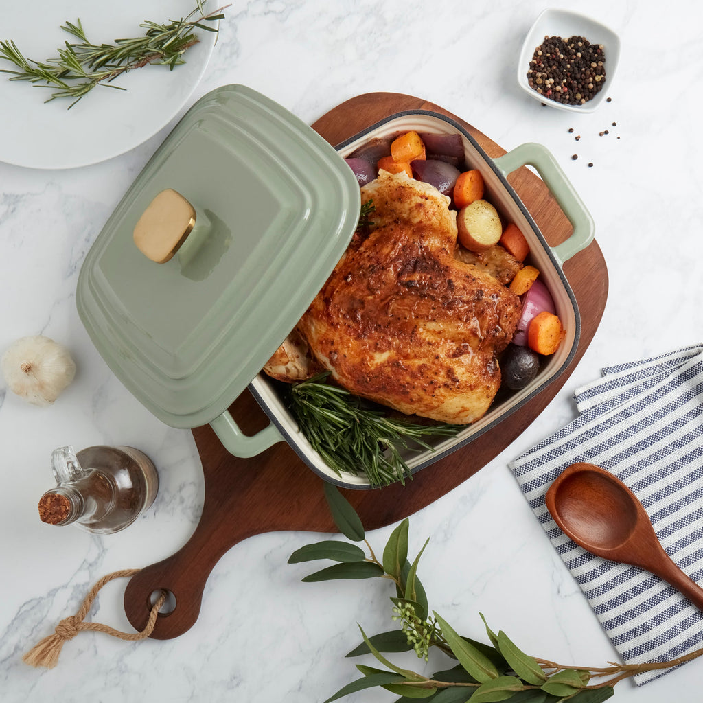 4-Quart Enameled Cast Iron Square Dutch Ovens, Matcha Green