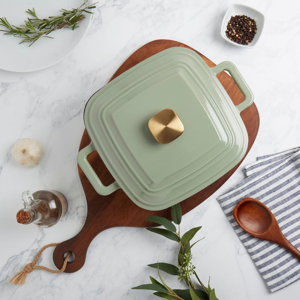 4-Quart Enameled Cast Iron Square Dutch Ovens, Matcha Green
