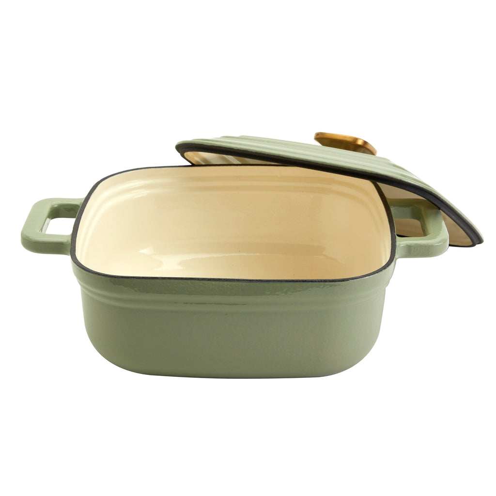 4-Quart Enameled Cast Iron Square Dutch Ovens, Matcha Green