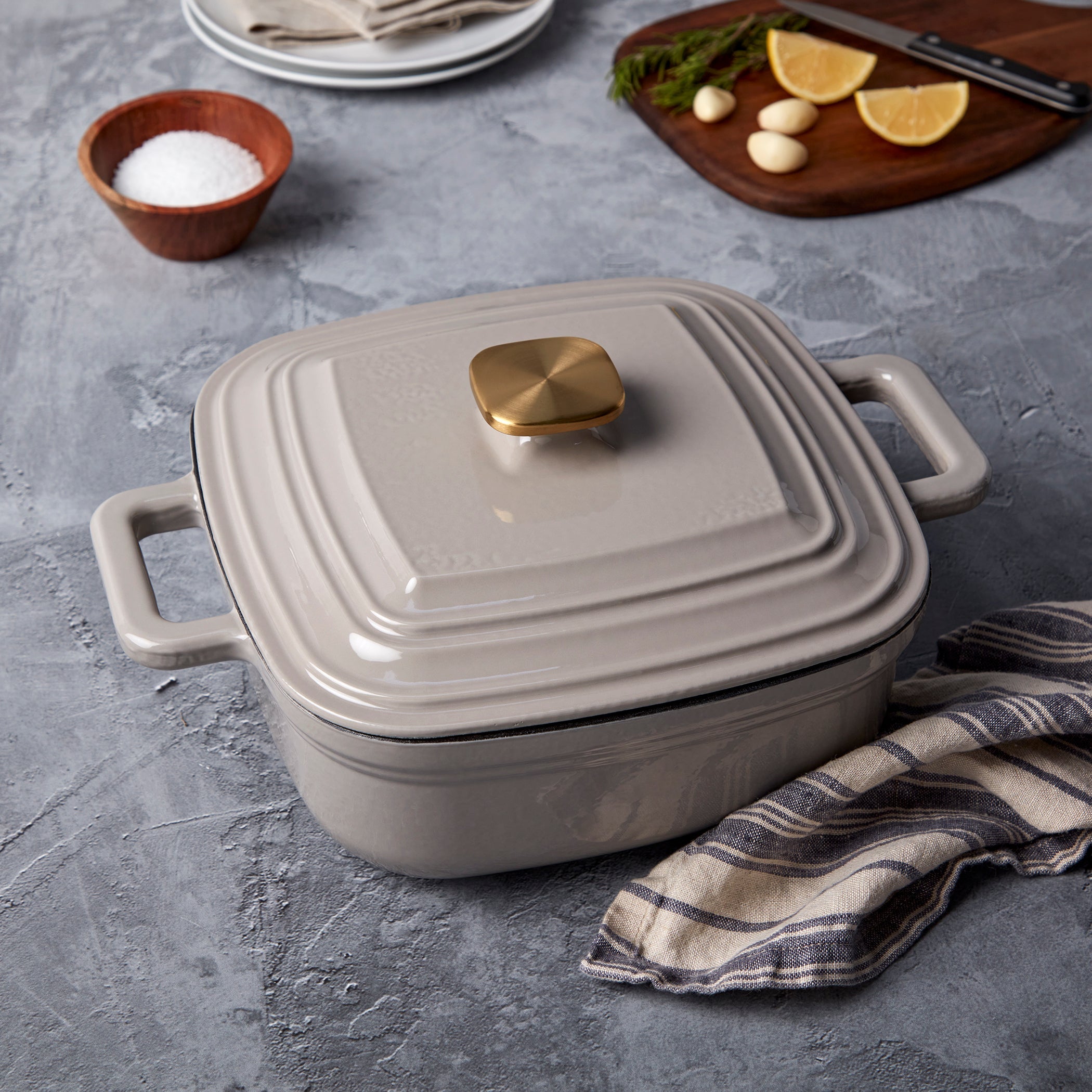 4-Quart Enameled Cast Iron Square Dutch Ovens, Gray