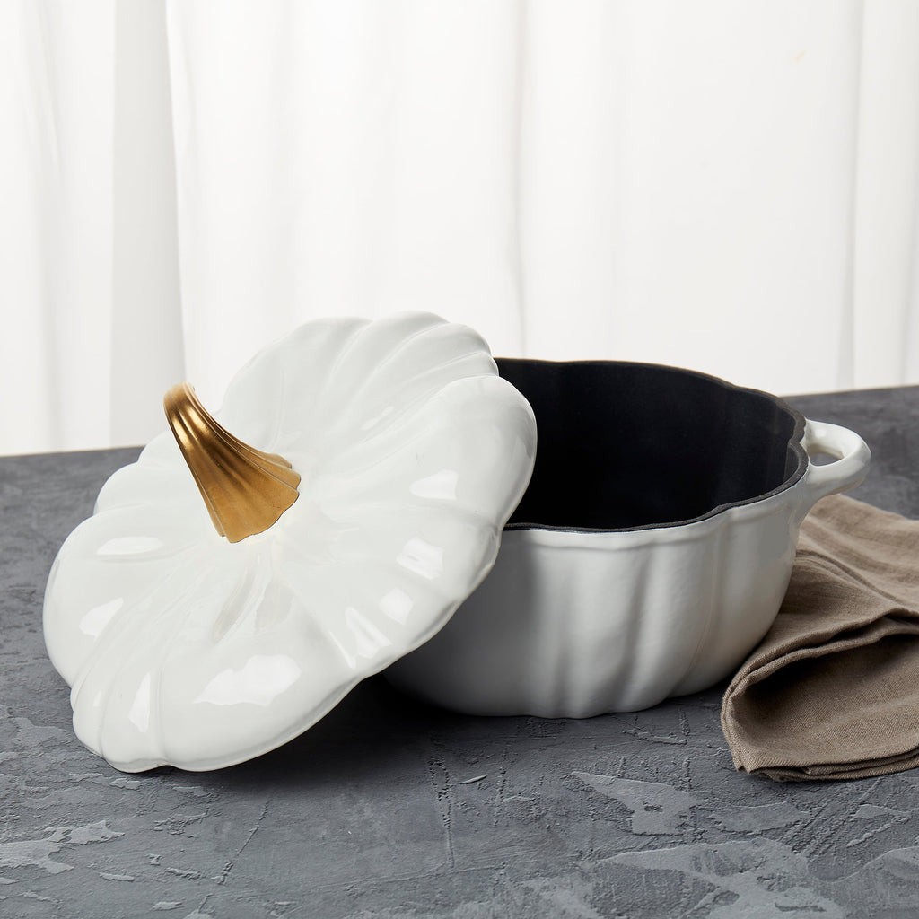 2-Quart / 4-Quart Enameled Cast Iron Pumpkin Dutch Ovens, White