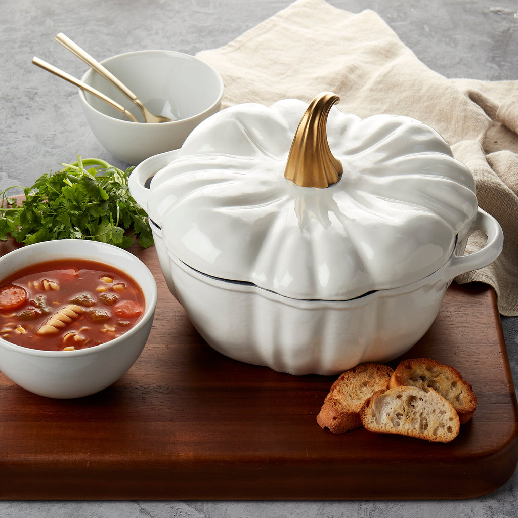 2-Quart / 4-Quart Enameled Cast Iron Pumpkin Dutch Ovens, White