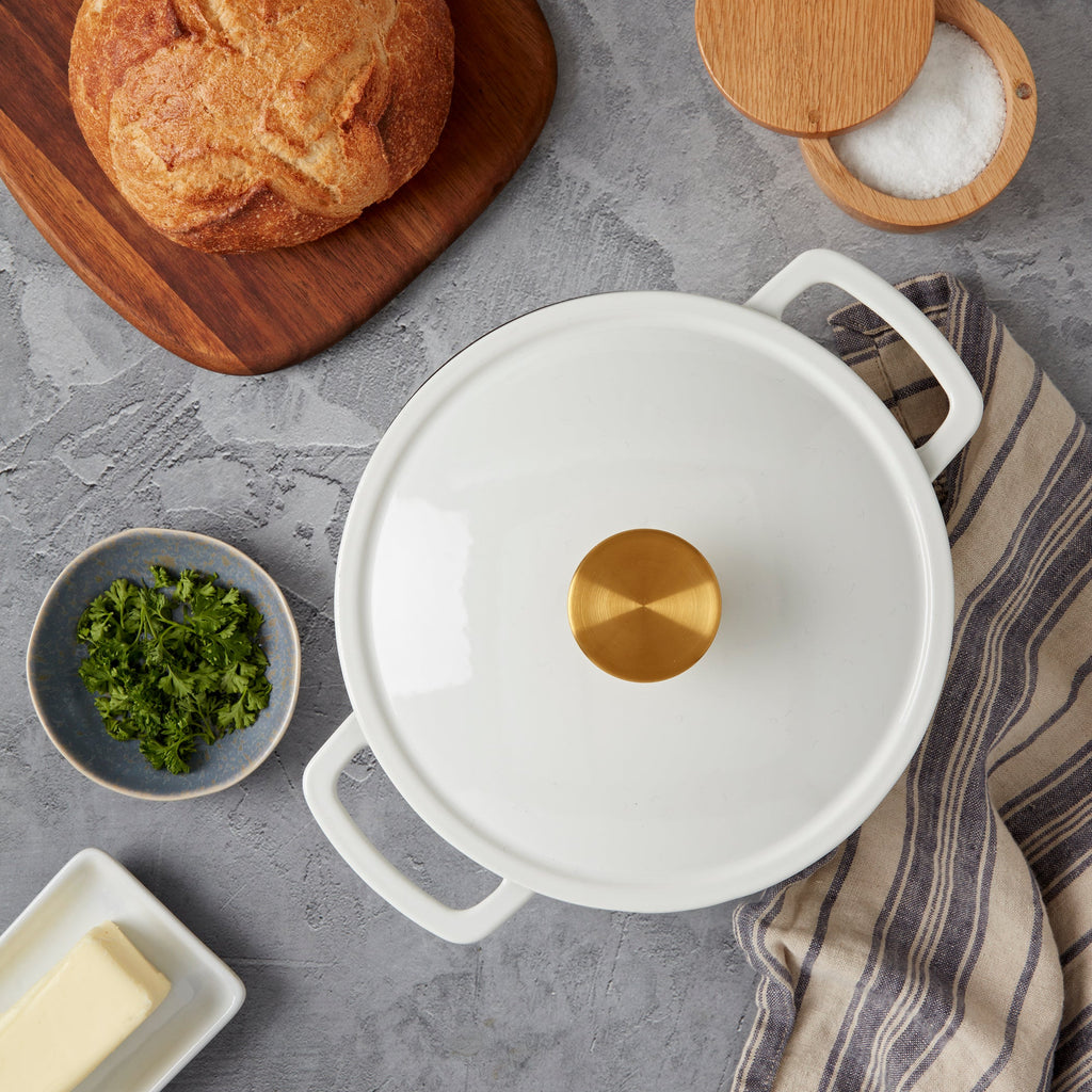 3-Quart Fluted Enameled Cast Iron Dutch Oven, White/Sage