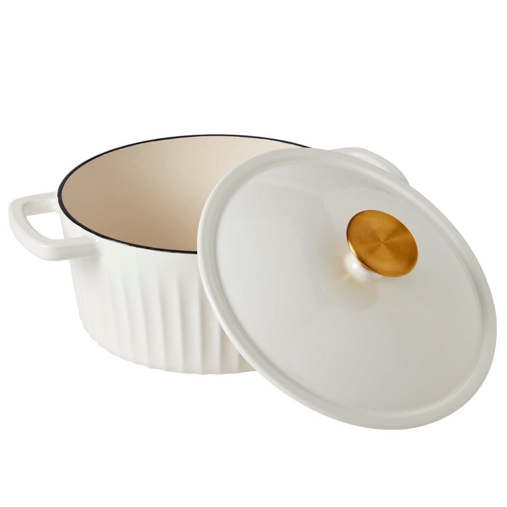 3-Quart Fluted Enameled Cast Iron Dutch Oven, White/Sage
