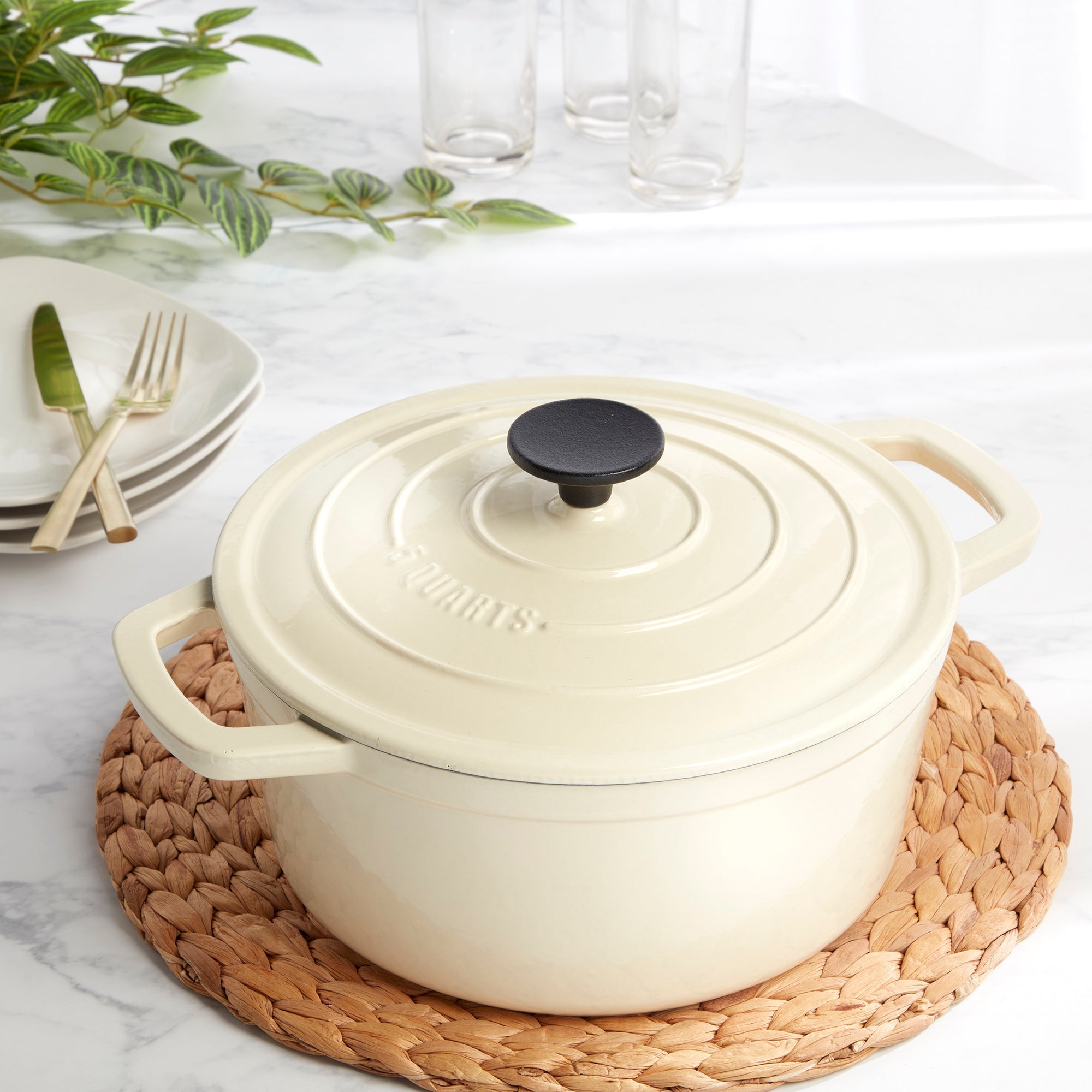 3-Quart Enameled Cast Iron Dutch Oven, White