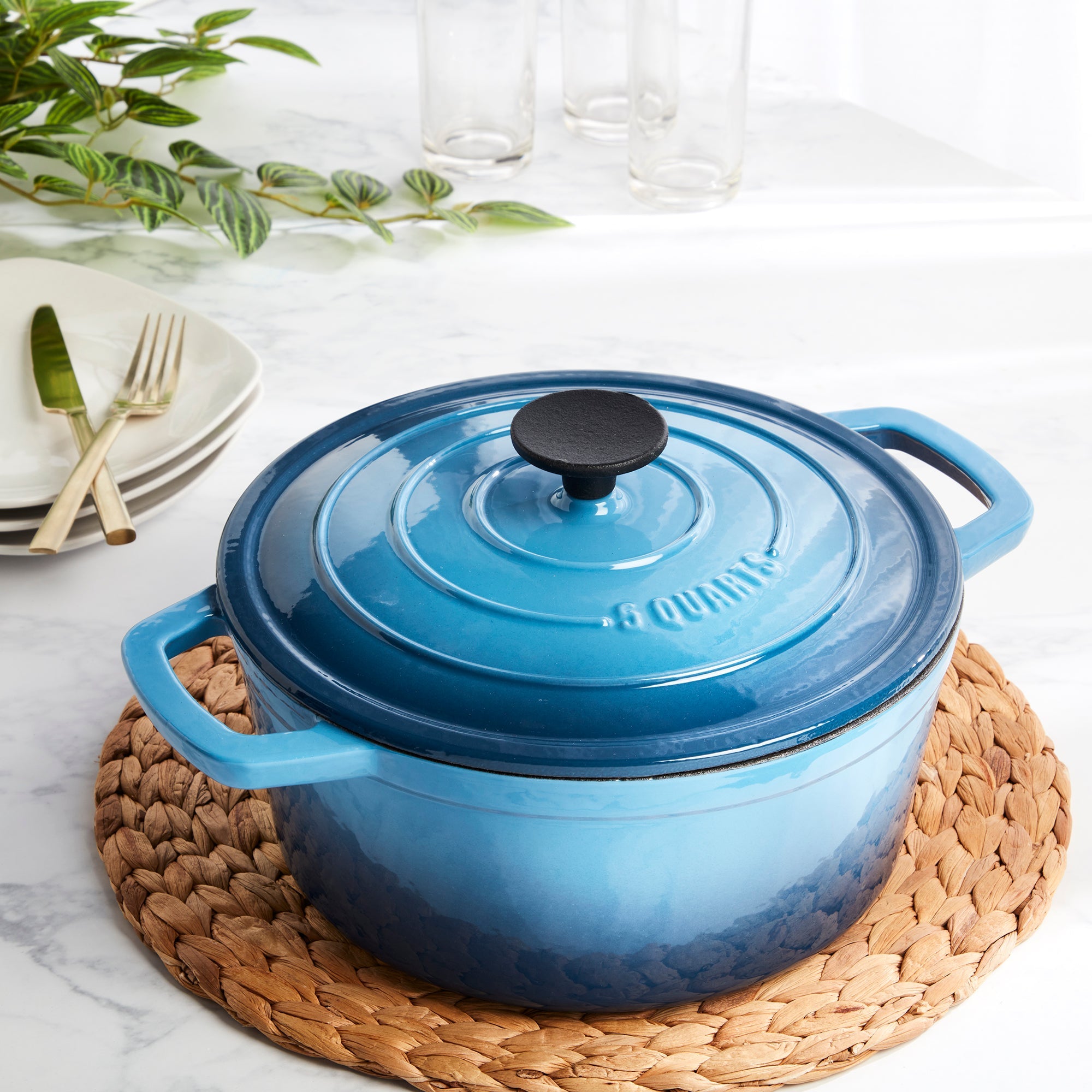 3-Quart Enameled Cast Iron Dutch Oven, Blue