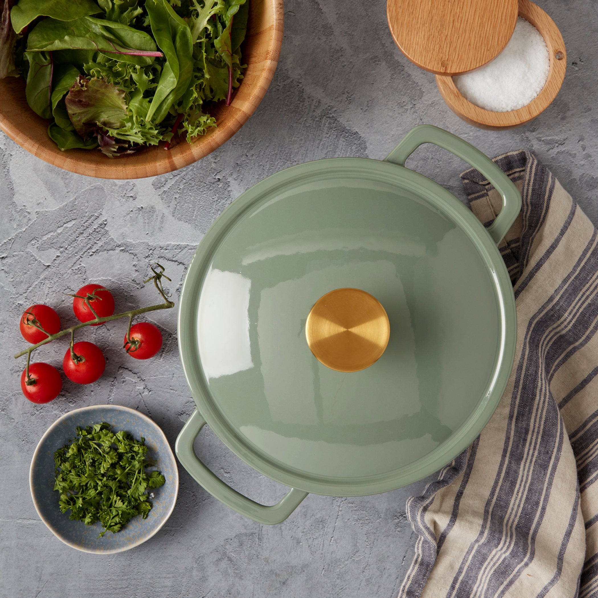 3-Quart Fluted Enameled Cast Iron Dutch Oven, White/Sage