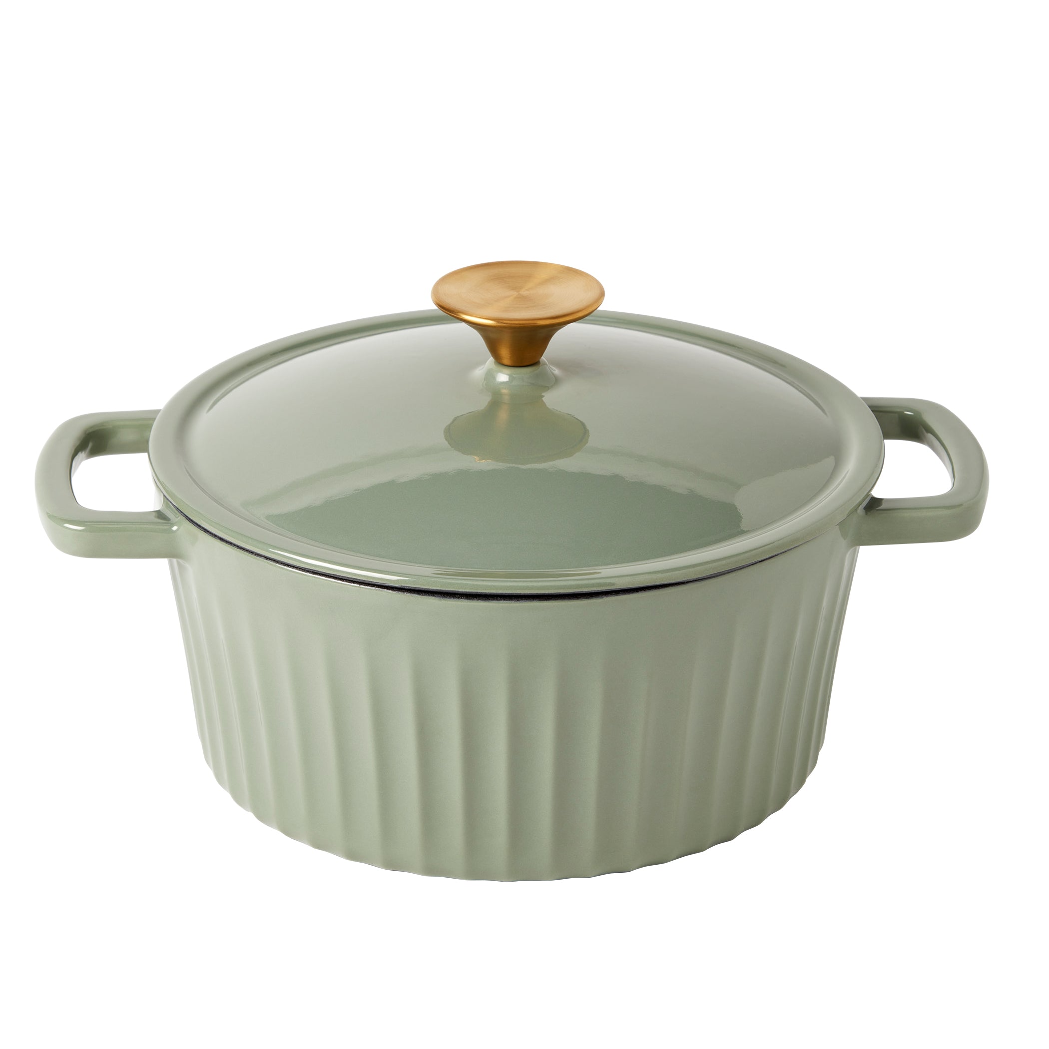 3-Quart Fluted Enameled Cast Iron Dutch Oven, White/Sage