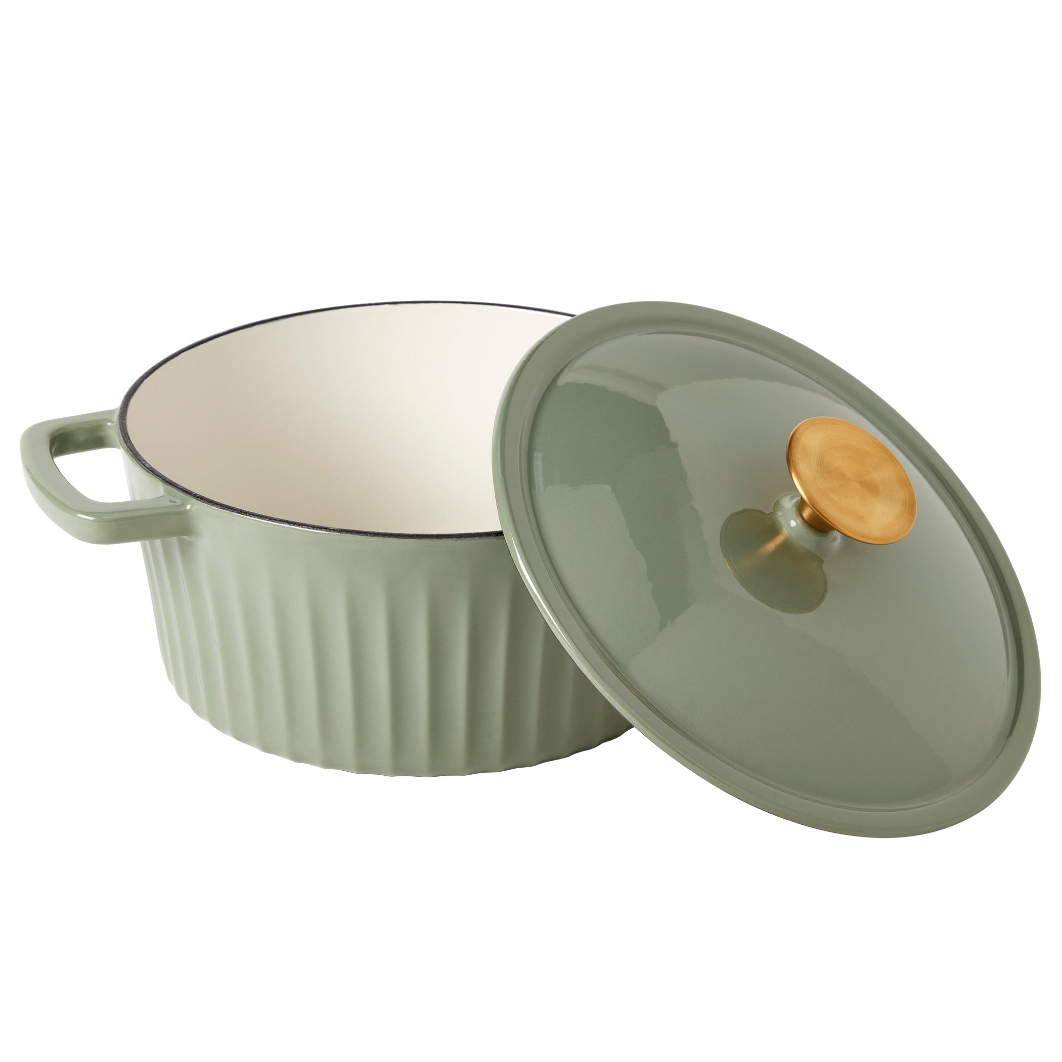 3-Quart Fluted Enameled Cast Iron Dutch Oven, White/Sage