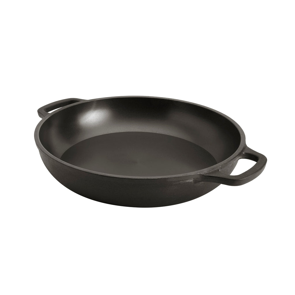 13" Smooth Cast Round Pre-Seasoned Cast Iron Sauteuse Fry Pan with Side Handles