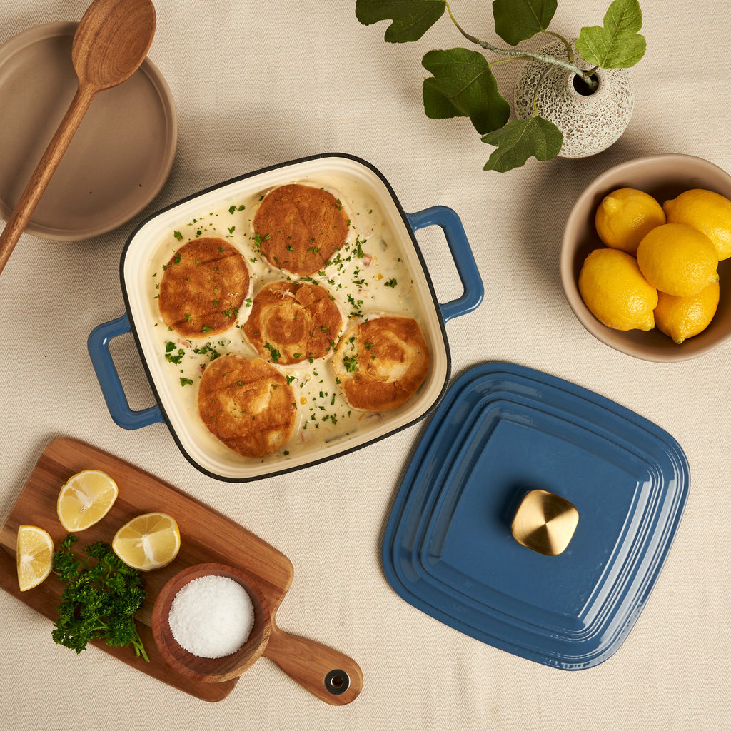 4-Quart Enameled Cast Iron Square Dutch Ovens, Cool Blue
