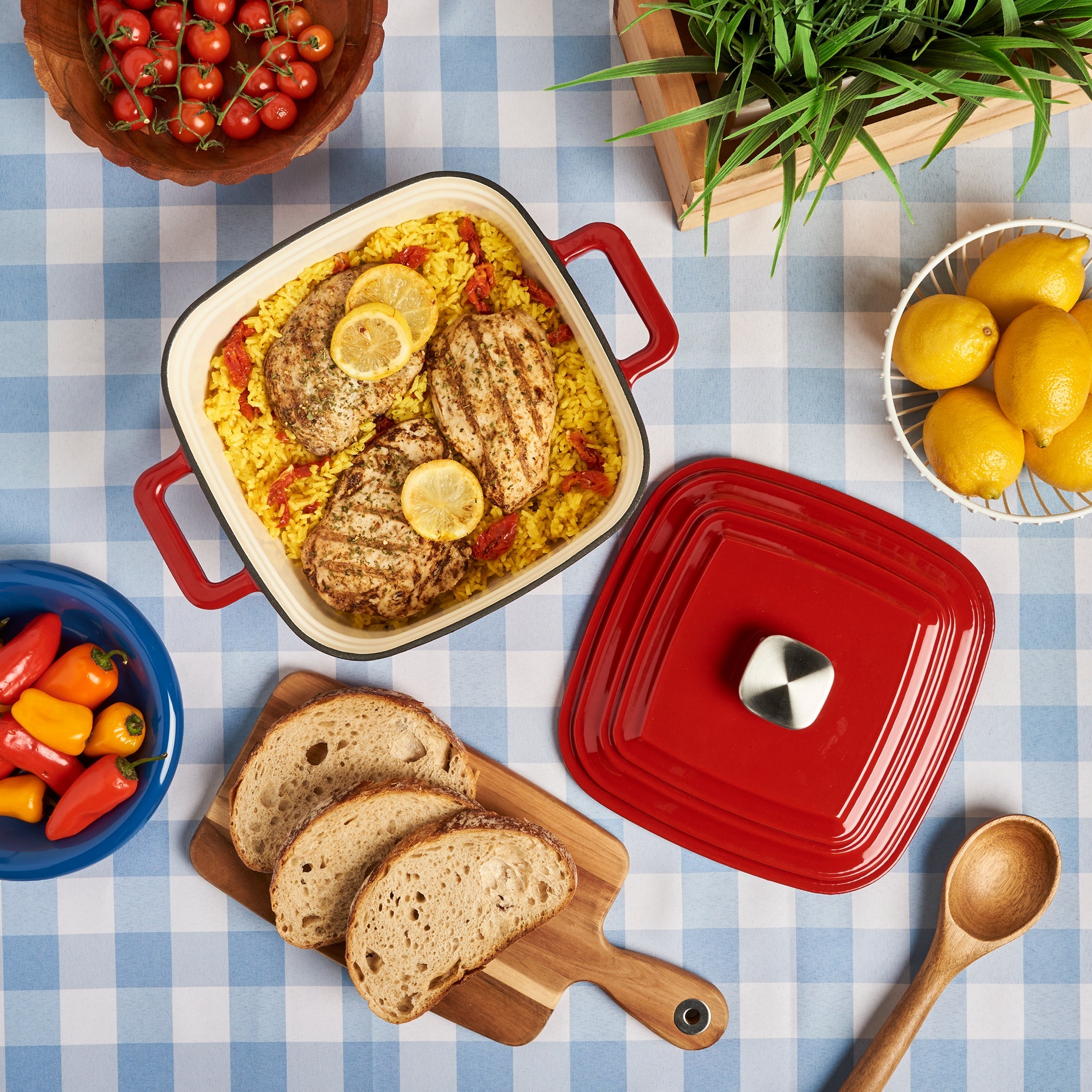 4-Quart Enameled Cast Iron Square Dutch Ovens, Red