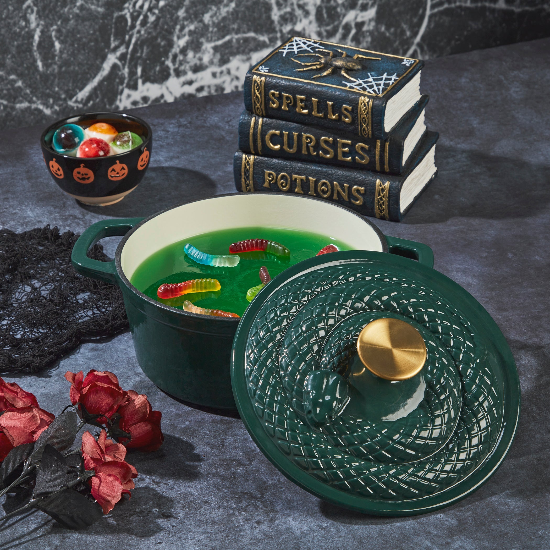 3-Quart Enameled Cast Iron Snake Dutch Oven, Green