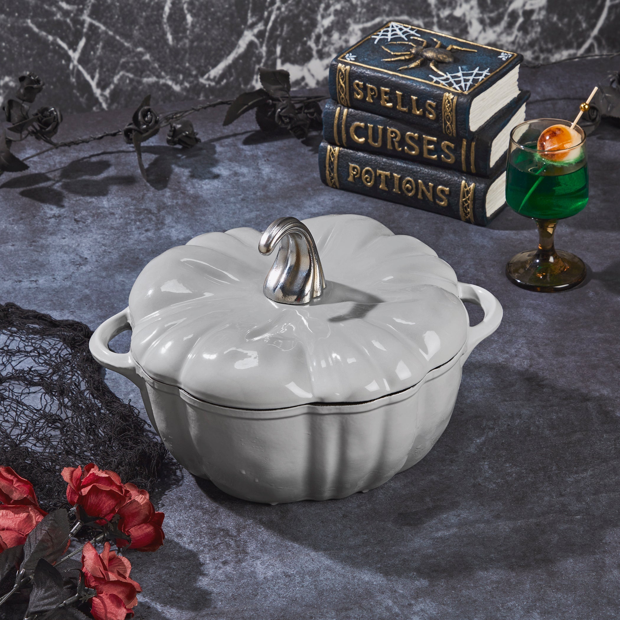 2-Quart / 4-Quart Enameled Cast Iron Pumpkin Dutch Ovens, Silver