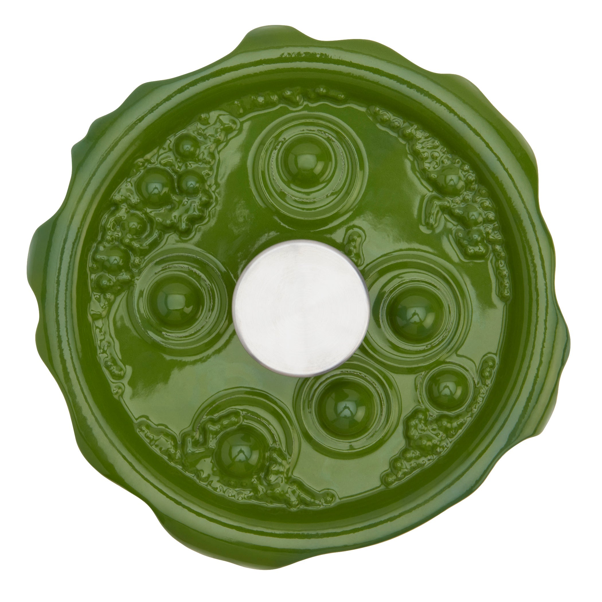 4-Quart Cast Iron Cauldron Pot with Green 'Bubbling' Lid