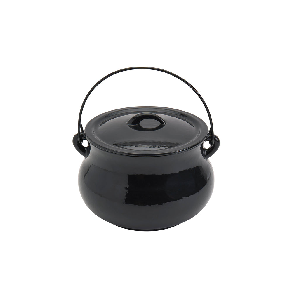 4-Quart Glossy Enameled Cast Iron Cauldron Pot with Handle