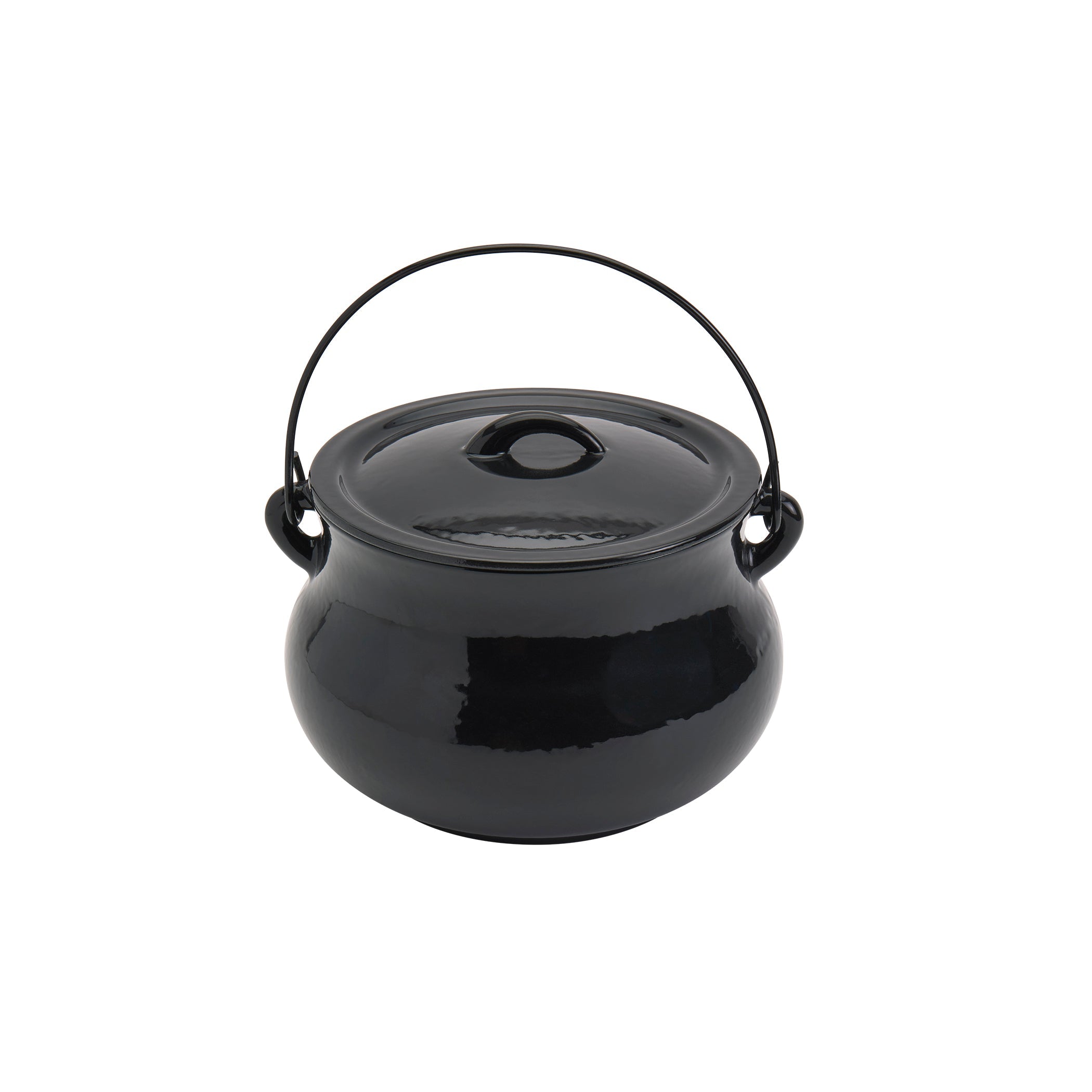 4-Quart Glossy Enameled Cast Iron Cauldron Pot with Handle