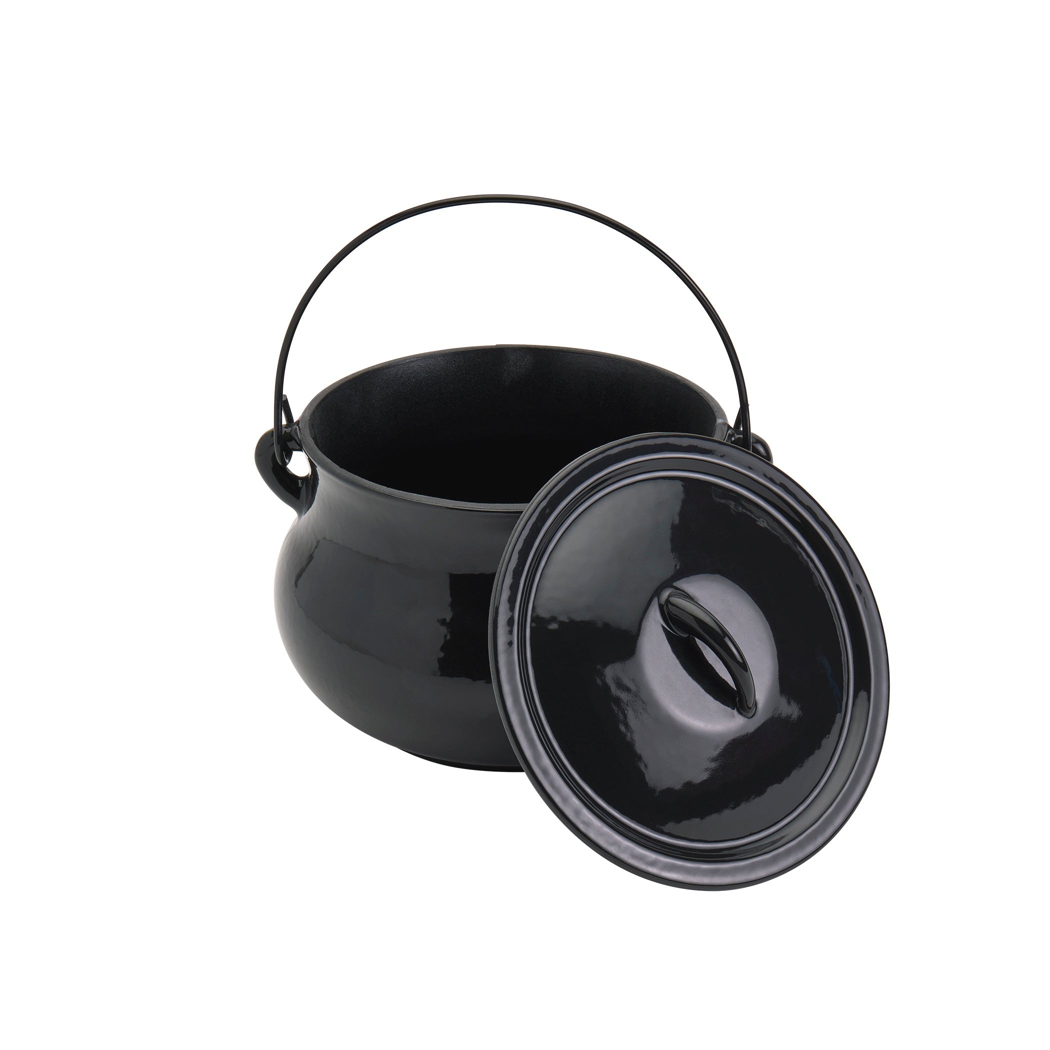 4-Quart Glossy Enameled Cast Iron Cauldron Pot with Handle