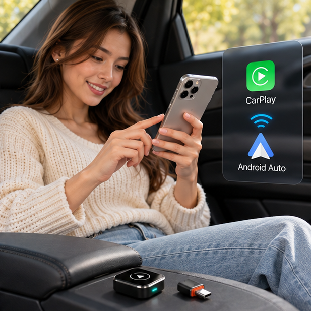 Wireless CarPlay & Android Auto Adapter – 2-in-1 Dongle That Turns Factory Wired CarPlay Into Wireless