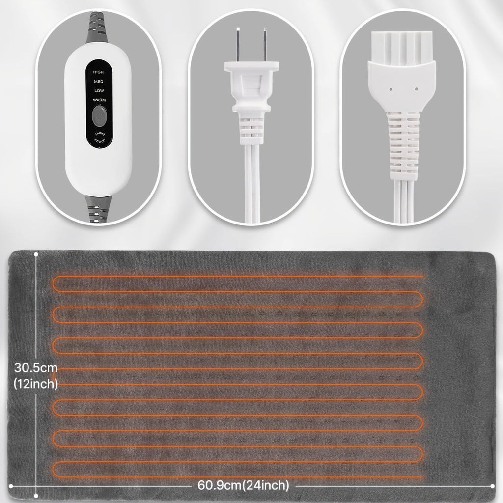 Soft Flannel Electric Heating Pad – 12”x24” Wrap with 4 Heat Settings, Auto Shut-Off, Fast Heating, Machine Washable for Full-Body Relief