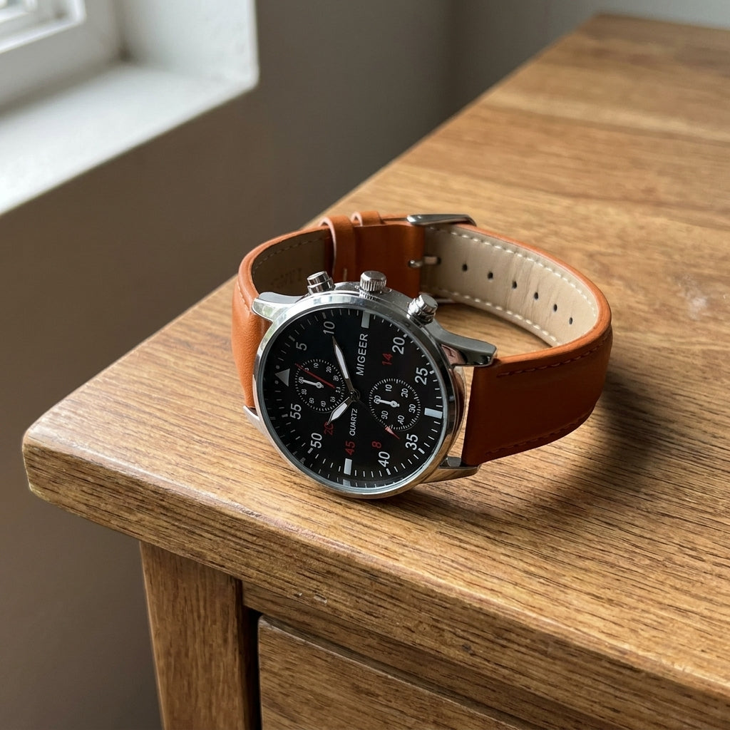 Men Watches Steel/Leather Gift Set