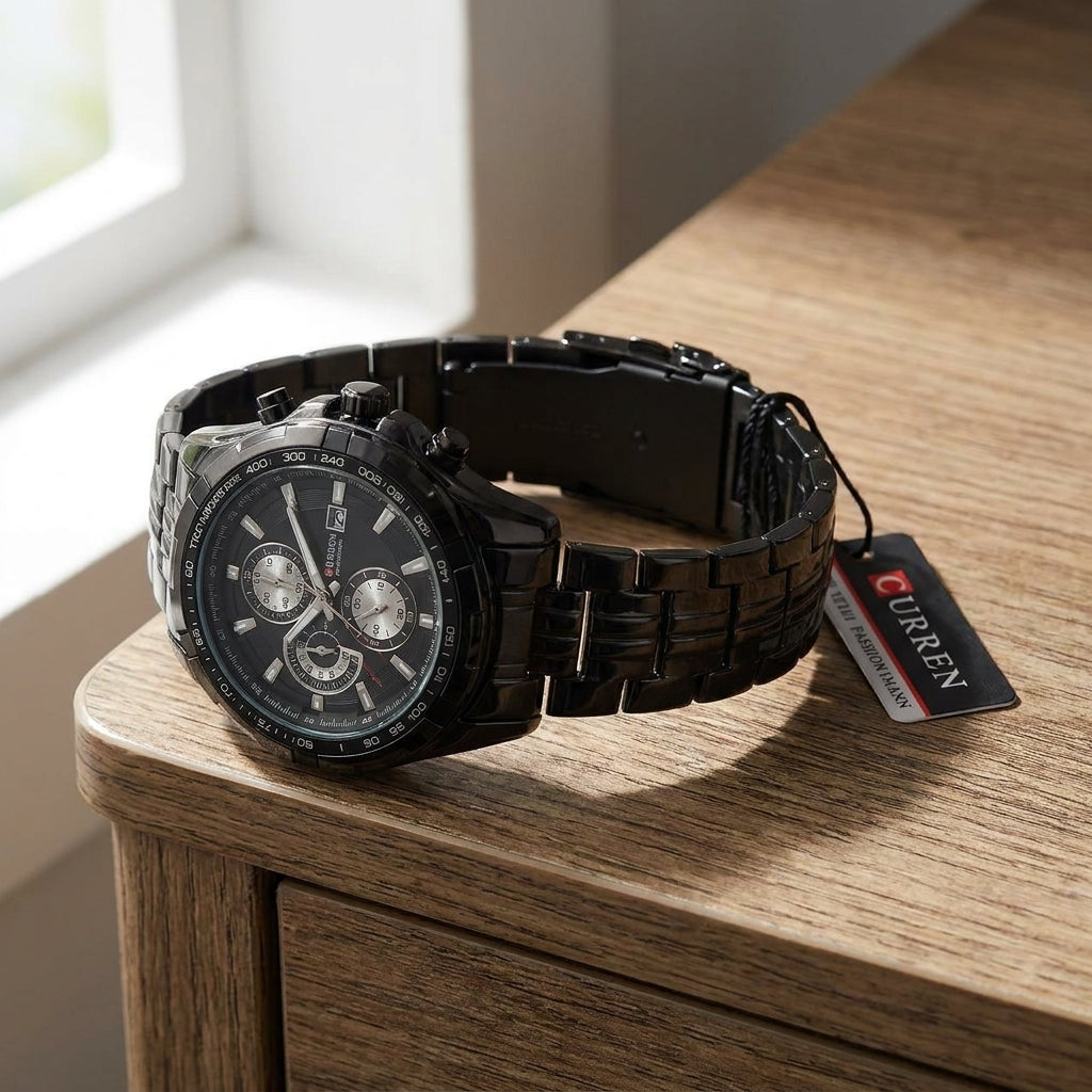 Men Watches Steel/Leather Gift Set