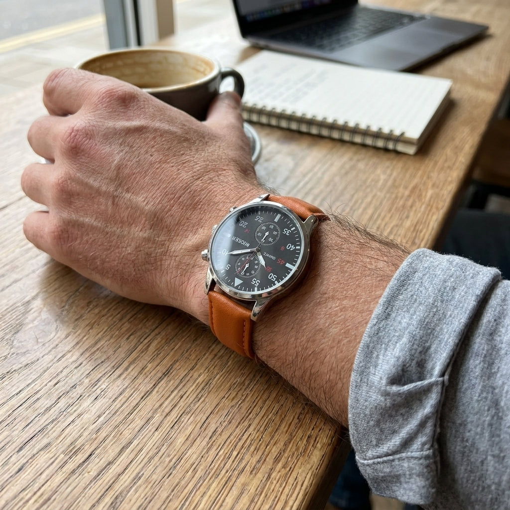Men Watches Steel/Leather Gift Set
