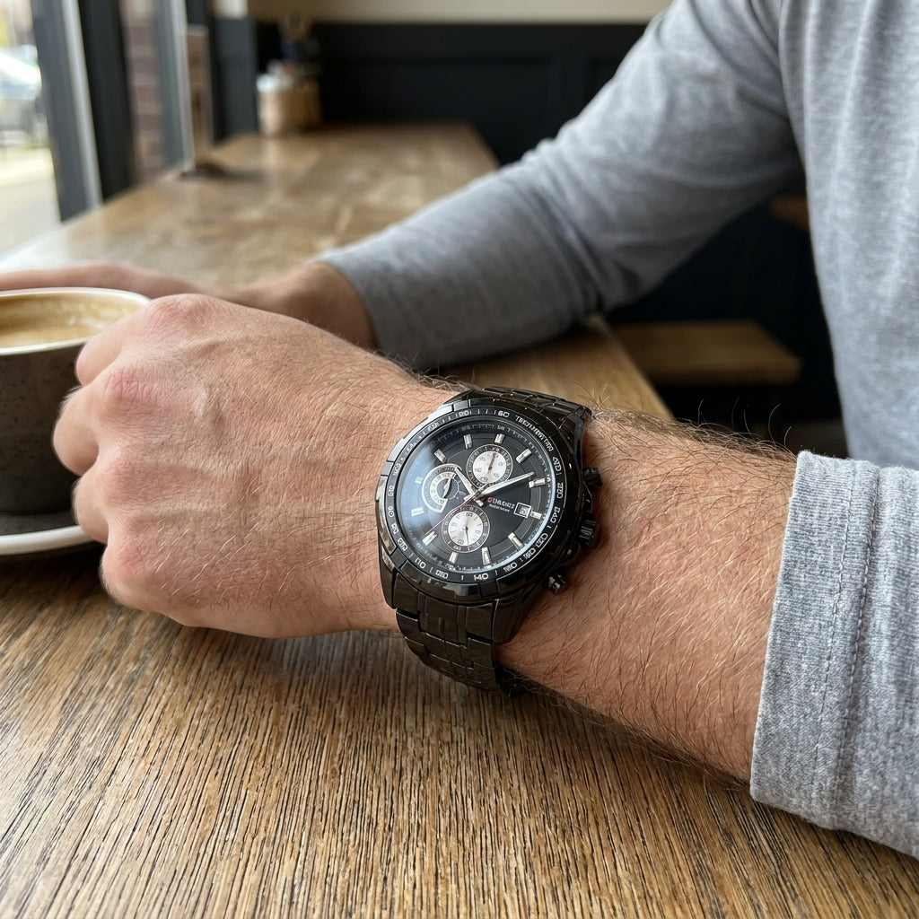 Men Watches Steel/Leather Gift Set