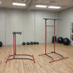Power Tower Dip Station – 2-Level Adjustable Pull-Up Bar, Home Gym Strength Training, 220LBS Capacity, Black & Red Fitness Frame