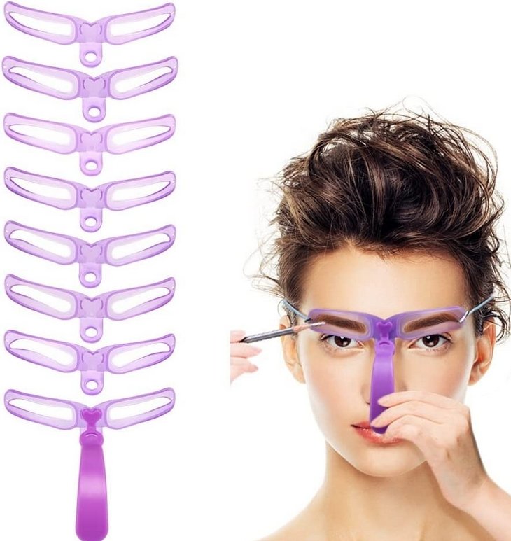 Eyebrow Stencil Kit – 8 Shapes with Handle & Head Strap
