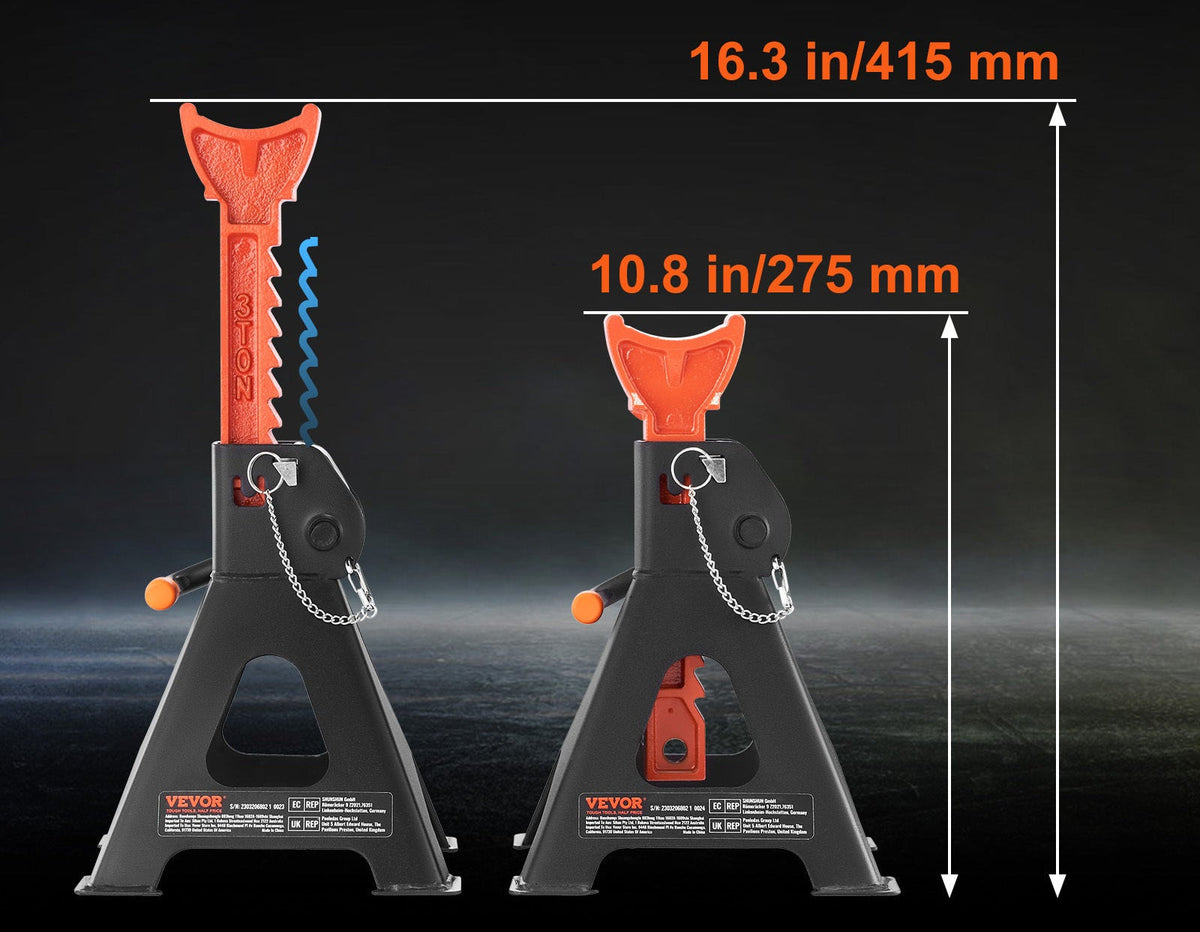 Three Ton Double Locking Jack Stands – Adjustable Heavy Duty Car Lift Support for SUV, Pickup Truck & Garage Repair