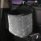 Rhinestone Car Trash Can Set – 2-Piece  Sparkling Hanging Auto Garbage Bin with Trash Bags for Car Interior Storage & Organization