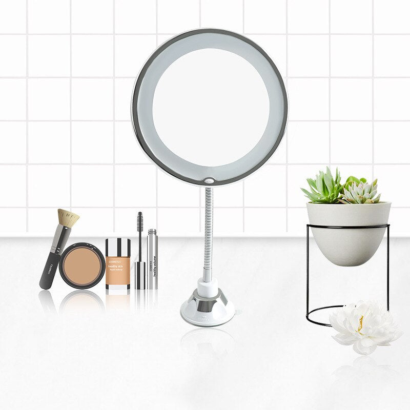 Flexible Gooseneck Makeup Mirror – 10X Magnifying Lighted Vanity Mirror with Suction Cup