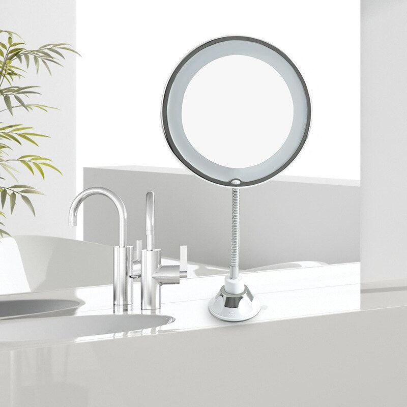 Flexible Gooseneck Makeup Mirror – 10X Magnifying Lighted Vanity Mirror with Suction Cup