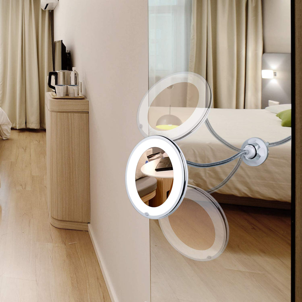 Flexible Gooseneck Makeup Mirror – 10X Magnifying Lighted Vanity Mirror with Suction Cup