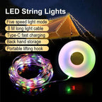 Portable LED Camping String Light - 8m Outdoor Atmosphere Tent Light with 1800mAh Rechargeable Battery