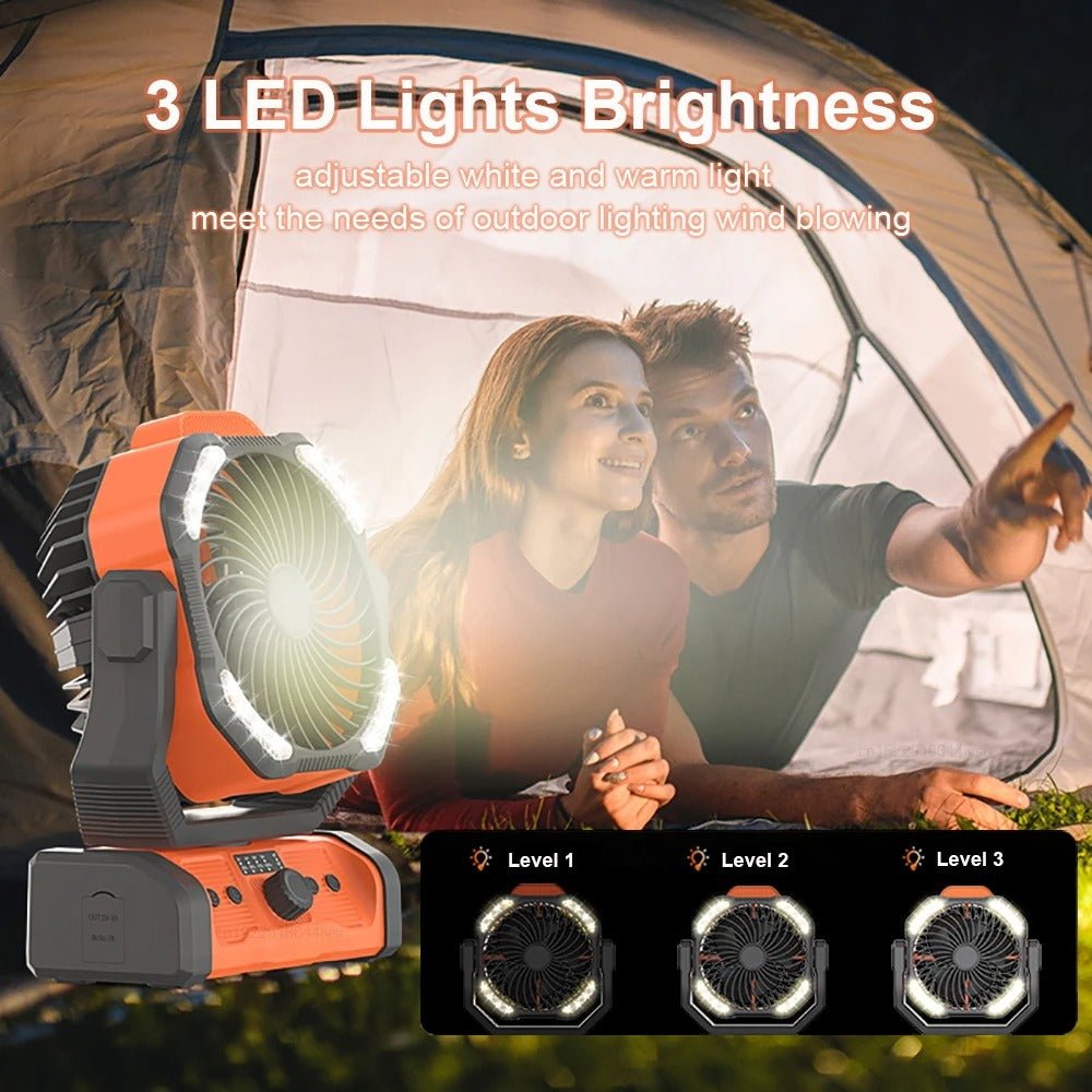 Portable Rechargeable Camping Fan -  Ceiling Fan with Light and Remote Control