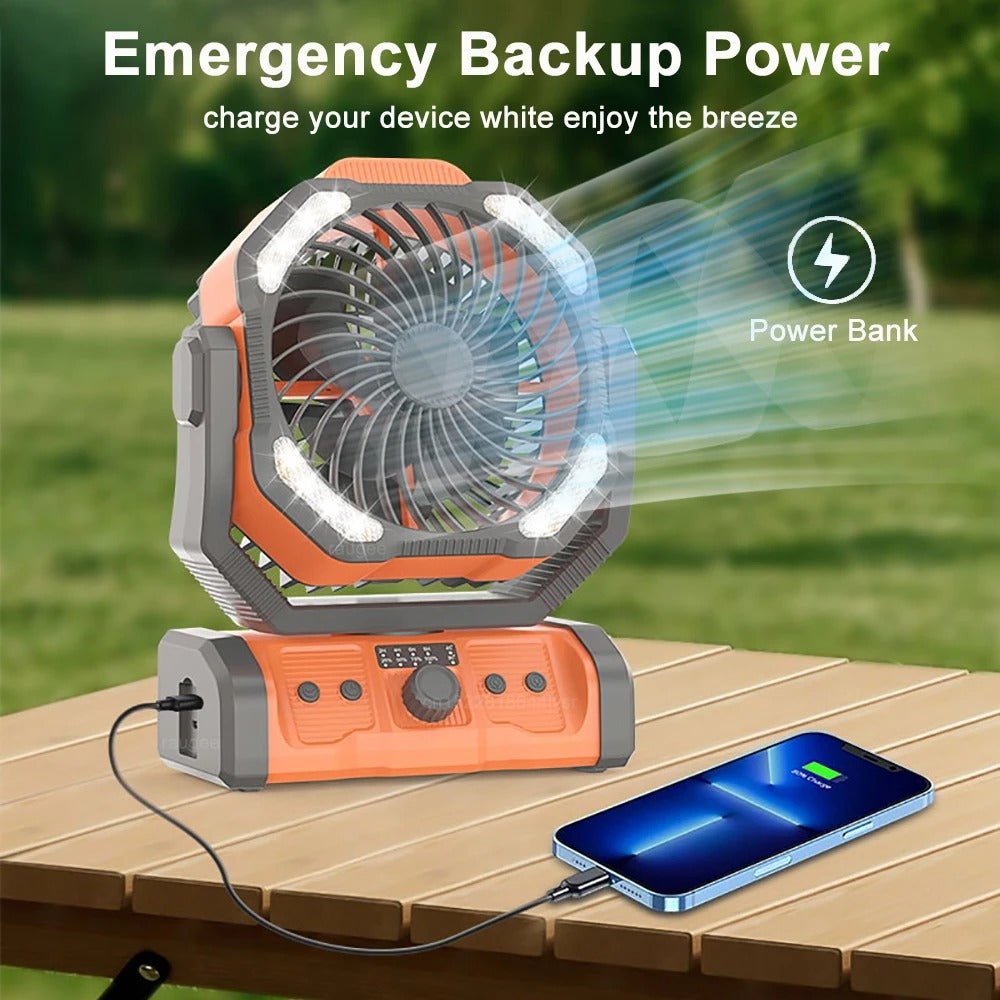 Portable Rechargeable Camping Fan -  Ceiling Fan with Light and Remote Control