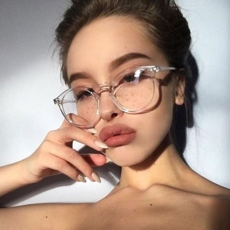 Transparent Anti Blue Light Computer Glasses Round for Women